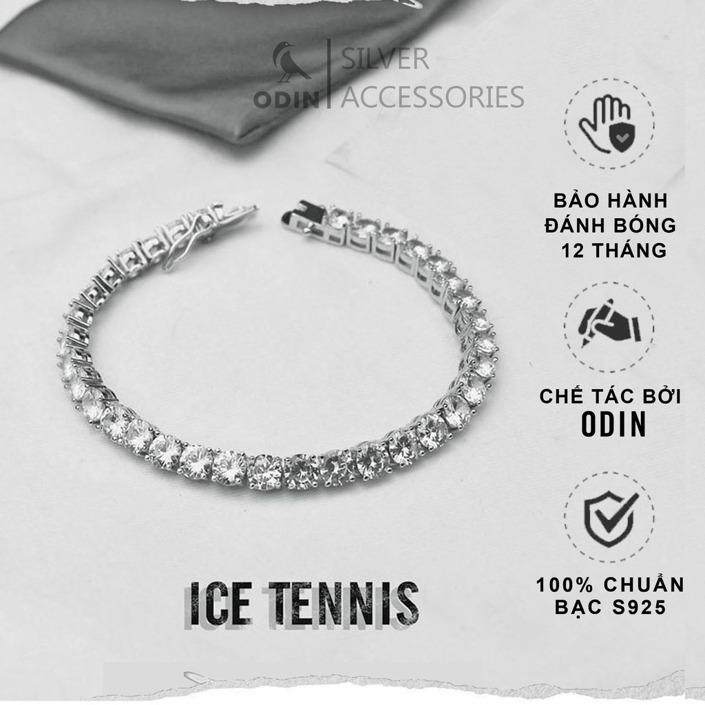 Vòng tay Tennis bạc nam, nữ ODIN Silver Bạc S950 đính đá Cubic Zirconia - Tặng kèm nhẫn ICE BLING - Nhiều kích thước