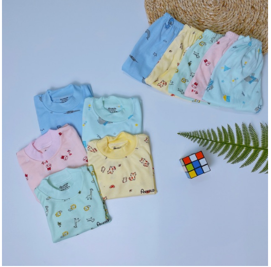 Bộ dài tay, cổ 3 phân cotton nỉ cho bé