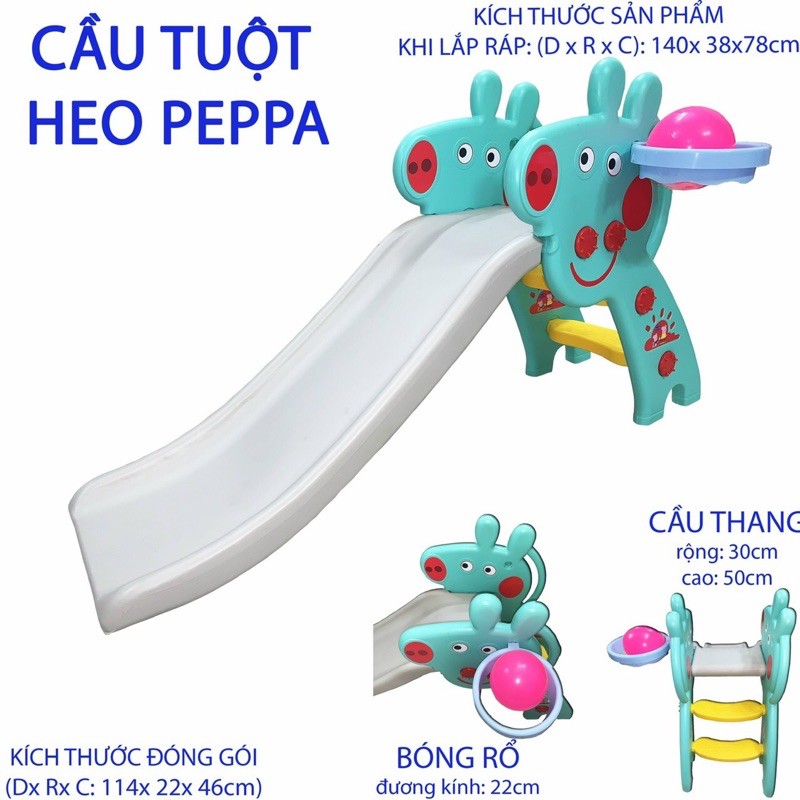 CẦU TUỘT HEO PEPPA CÓ XÍCH ĐU KÈM BÓNG RỔ