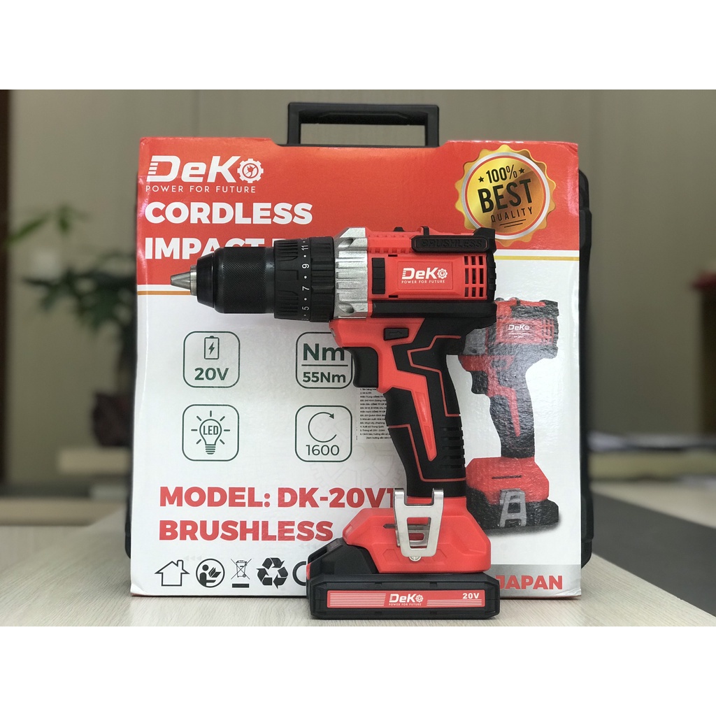 Máy khoan Pin DEKO DK 20V1 Không chổi than , Tặng kèm 2 pin - Hàng chính hãng