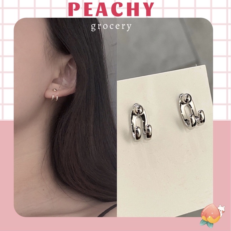 Khuyên tai hợp kim đơn giản hình móc câu màu bạc Peachy cho nam và nữ hot trend Hàn Quốc unisex