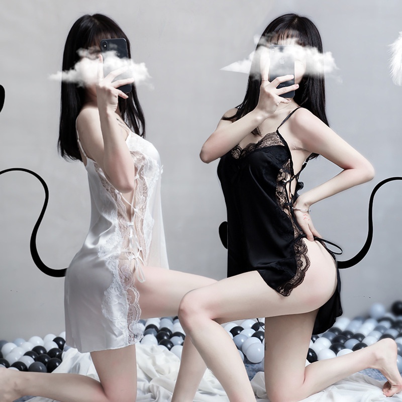 Đồ Ngủ Sexy Gồm Váy Ngủ Sexy Nữ Gợi Cảm Lụa 2 Dây Sexy Dễ Thương Và Quần Lót Lọt Khe Nữ Sexy Không Kèm Mút Ngực - VN22