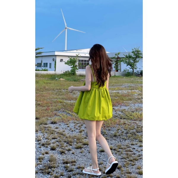 Sét babydoll hai dây kèm quần PLS29 - MÀU XANH