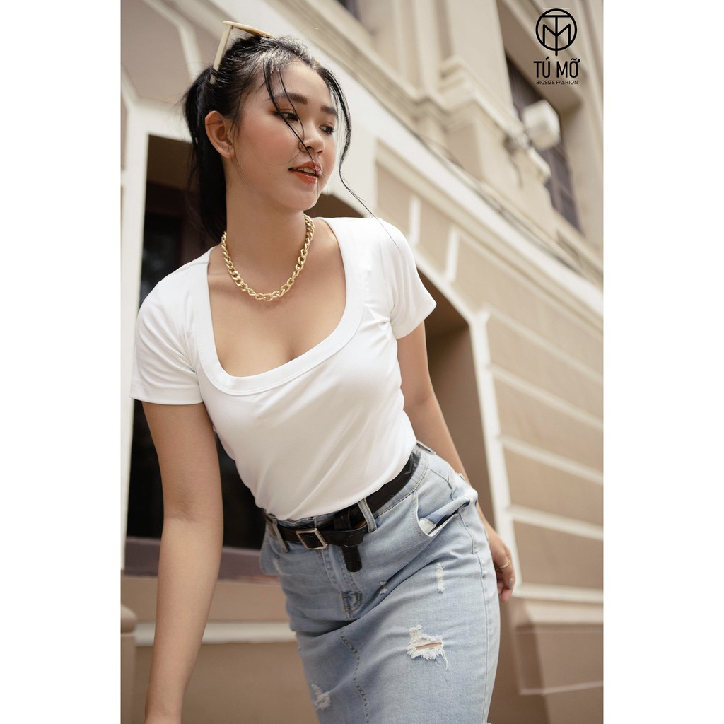 Áo thun trơn Bigsize cổ U AT0004 Tú Mỡ- Đủ size từ 50-85KG