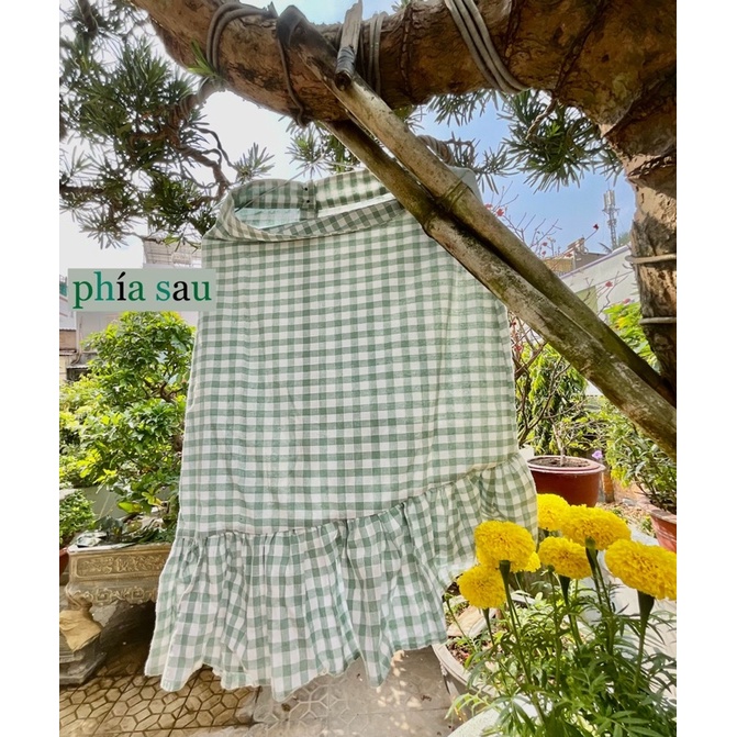 Pass chân váy caro xanh lá