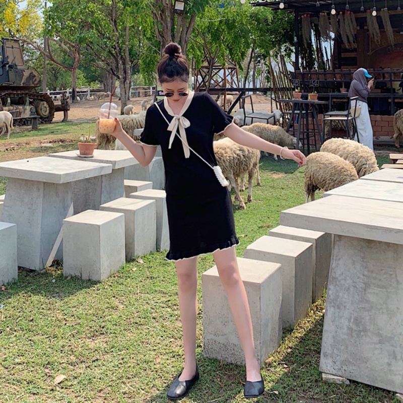Đầm dệt kim Perty thời trang mùa hè phong cách Hàn Quốc đơn giản ngọt ngào cho nữ