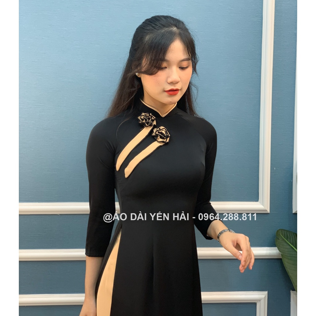 Áo dài truyền thống màu đen chất lụa thái tuấn | Áo dài Yến Hải | HT8