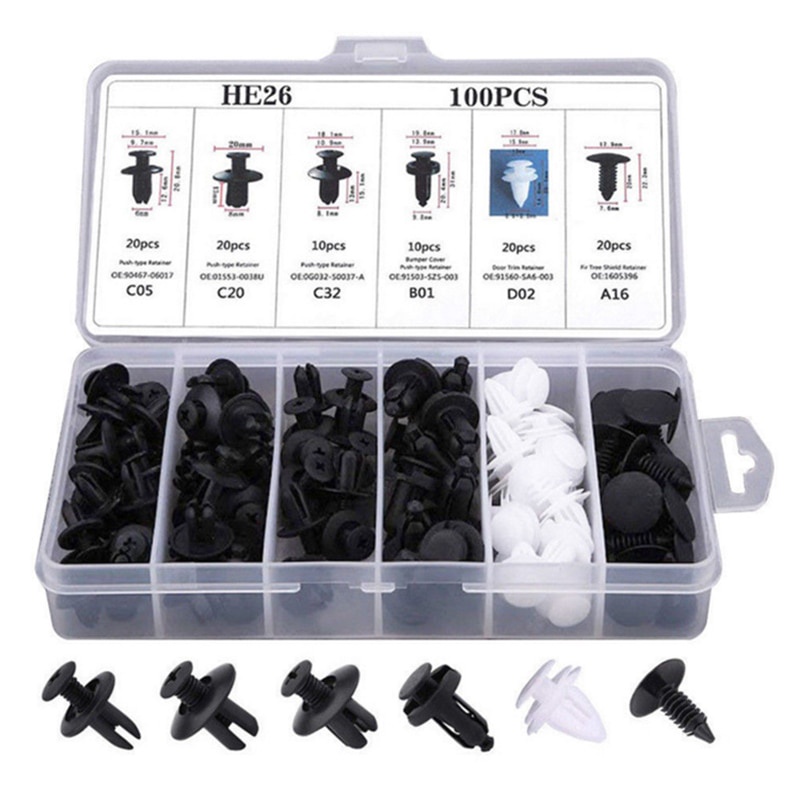 Bộ 100 ốc vít Ô Tô Kẹp Nhựa Tự Động Gắn Cửa Pin Loại Bỏ Bình Giữ Nhiệt Đinh Tán Ốc Vít dành cho thợ sửa xe tại nhà HE26