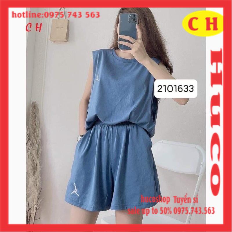 sét bộ đồ tanktop nữ gồm áo thun ba lỗ kèm bra + quần đùi cạp chun form rộng in logo hình chuẩn ảnh freesize chất cotton