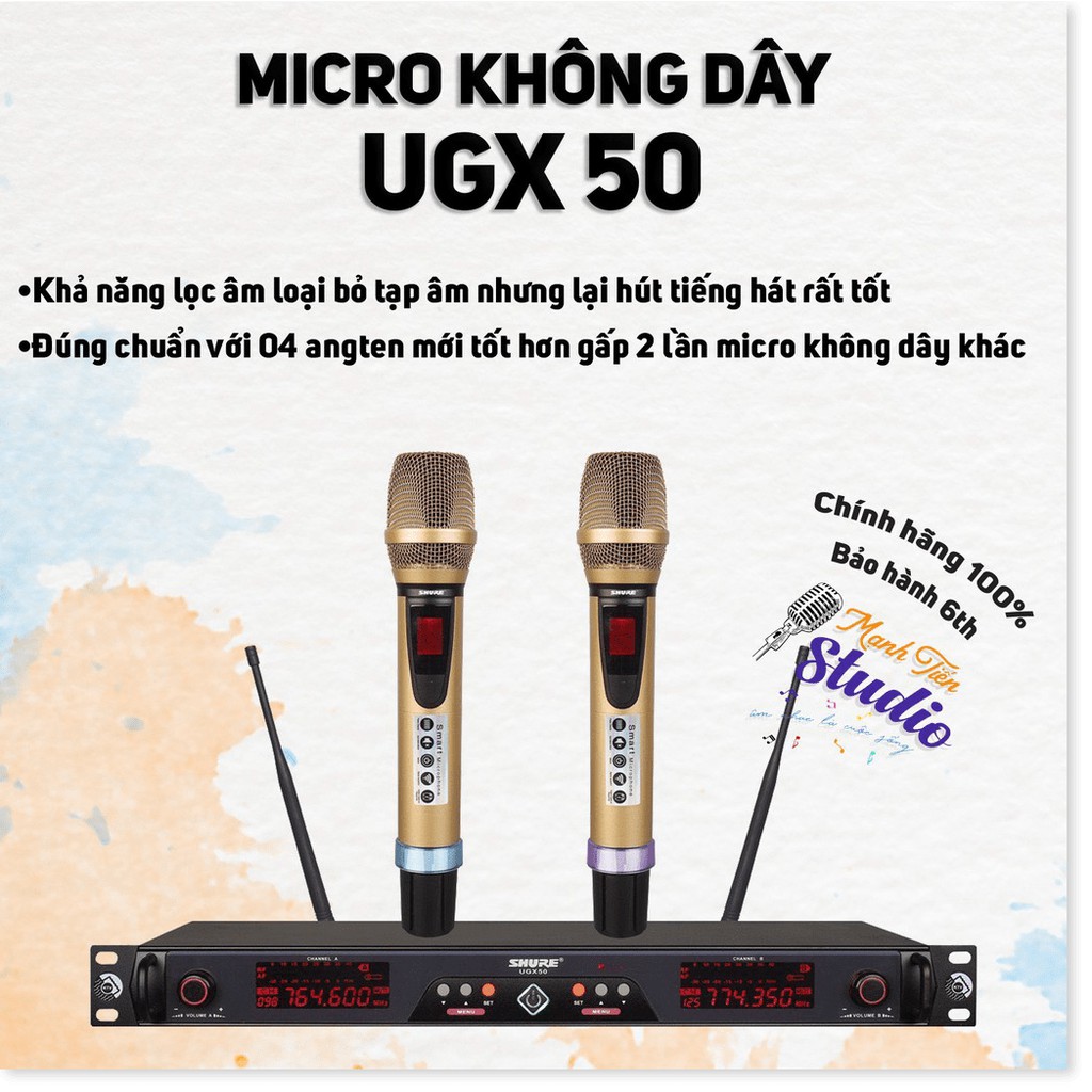 MICRO karaoke UGX 50 không dây New 2020 Board đỏ, 4 anten hàng loại 1 cao cấp 5.0