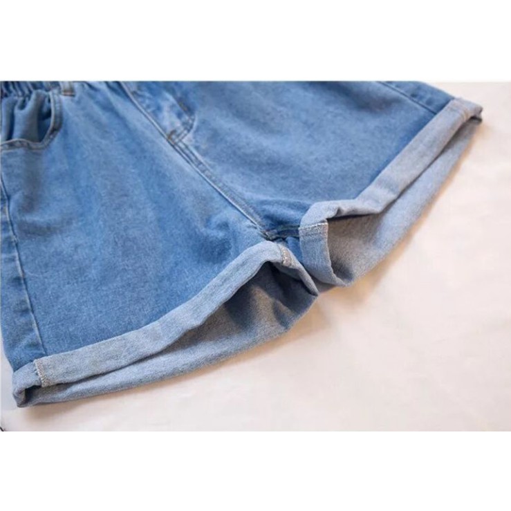 Quần short denim lưng thun cao thời trang mùa hè phong cách Hàn Quốc 2021