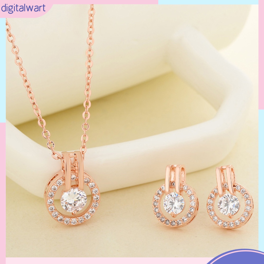 Bộ Dây Chuyền + Bông Tai Đính Đá Zircon Sang Trọng Cho Nữ