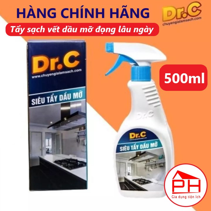 Siêu tẩy dầu mỡ Dr.C CHÍNH HÃNG tẩy sạch xoong nồi làm sáng bếp ga vệ sinh máy hút mùi bay vết ố bẩn trên inox nền gạch