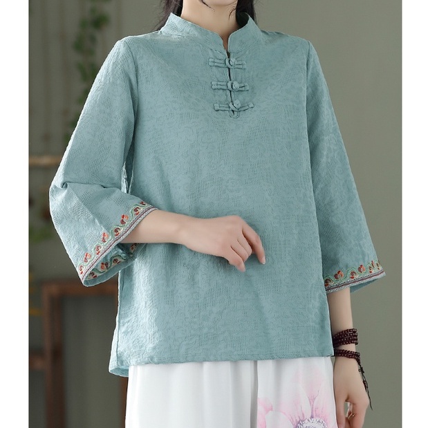 ☻ L O T U S ☻ Áo Kiểu Sườn Xám Thêu Hoa Plus Size CAL1714