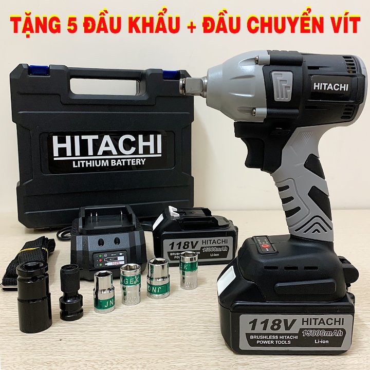 Máy siết bulong Hitachi 118V, Khoan Pin, Bắn Vít, Xiết ốc KHÔNG CHỔI THAN, Máy bulong cầm tay