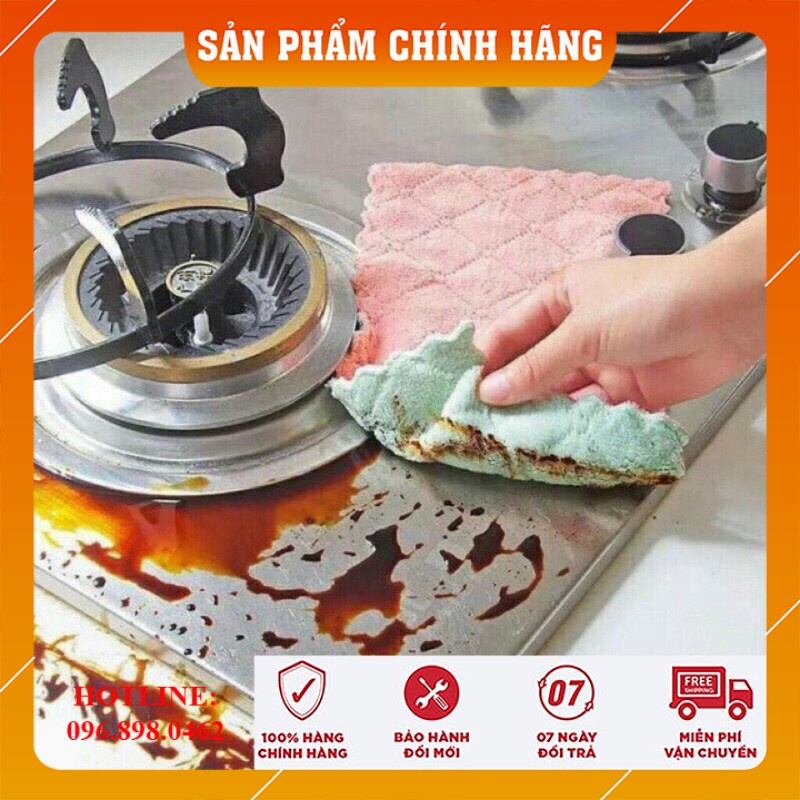 Khăn lau đa năng bếp, bát đĩa, cốc chén thấm nước chống dính dầu mỡ hai mặt loại to 15x26cm