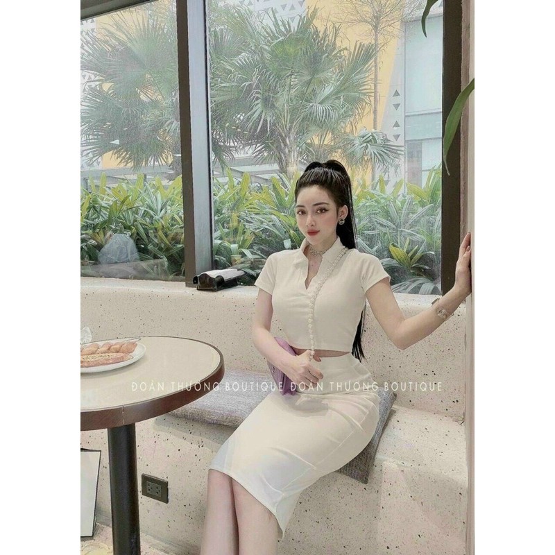 Set Váy Nữ Áo Croptop Mẫu Trơn Tay Dài Ôm Body Siêu Tôn Dáng - Hàng Có Sẵn