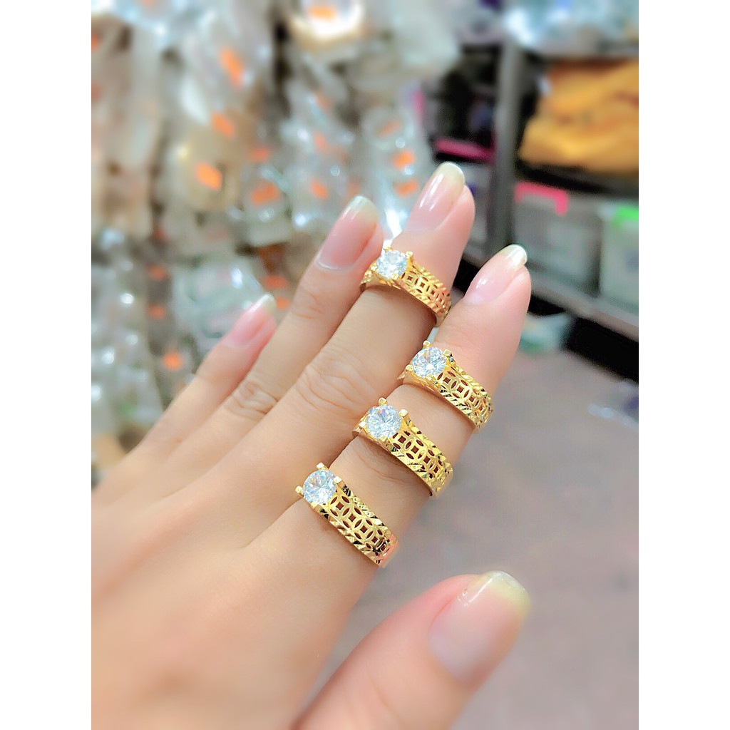 nhẫn nư kim tiền đính xoàn xi mạ vàng 18k