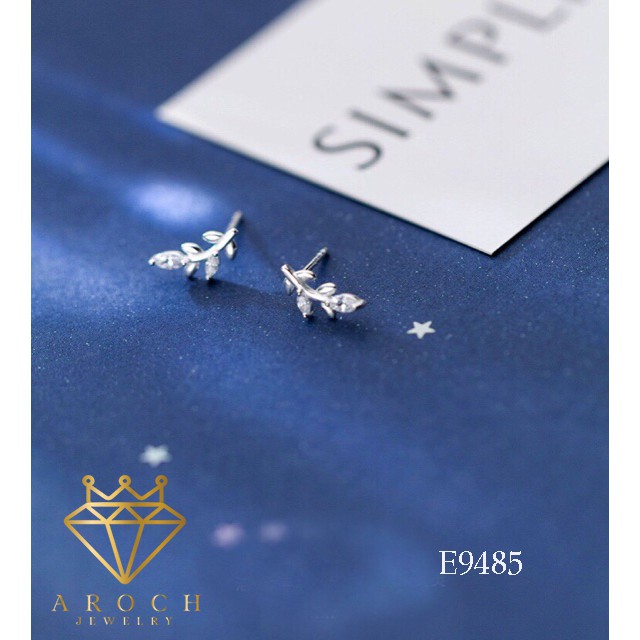 Khuyên tai bạc Ý s925 lá đính đá E9485 - AROCH Jewelry