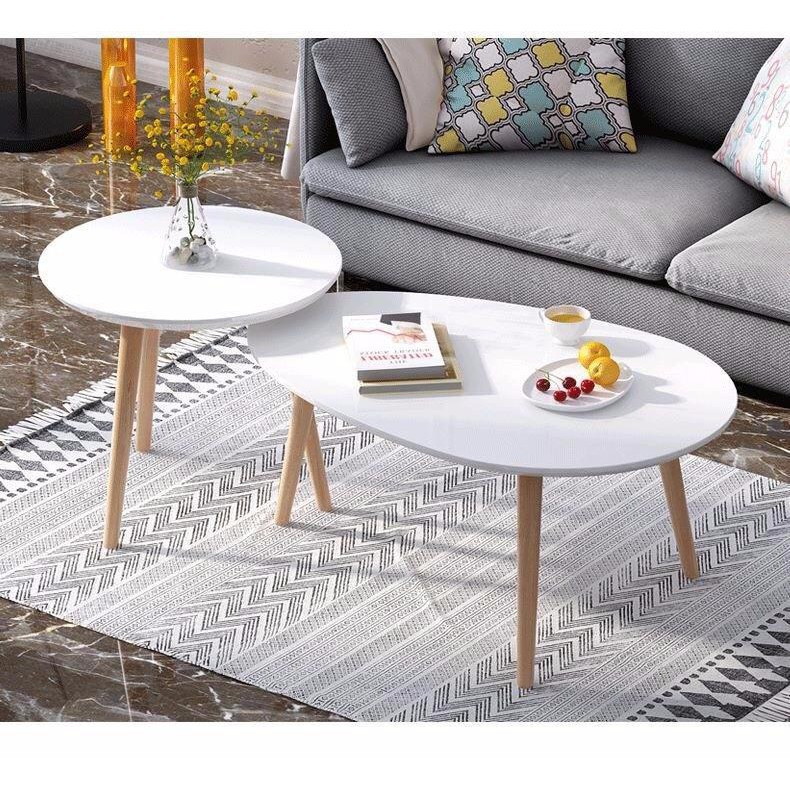 [MỚI SALE] Combo bàn trà sofa hình trứng kèm bàn tròn, chân gỗ tiện sơn lót PU chống mối mọt, dễ lắp đặt khi nhận hàng