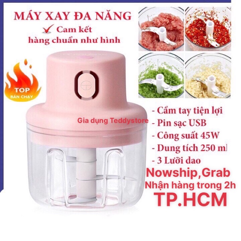 Máy xay tỏi ớt đa năng cầm tay mini sạc tích điện 250ml bảo hành 03 tháng