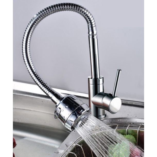 [ Hàng Mới Về ] Vòi rửa bát nóng lạnh inox màu bạc cao cấp loại cần mềm xoay 360 độ, 2 chế độ xả nước siêu bền chống