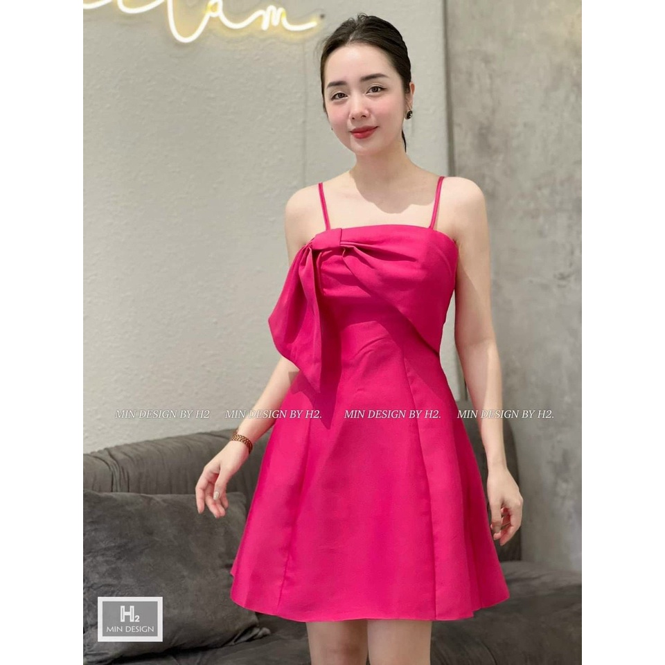 Đầm váy nữ xòe 2 dây kết nơ ngực thích hợp đi biển dạo phố đám tiệc,có mút ngực,có 3 màu như hình