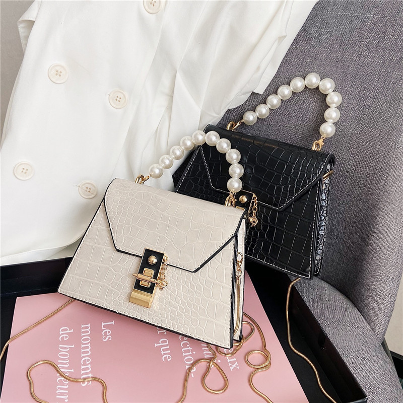 Túi Xách JASMIN NOIR Hoạ Tiết Da Cá Sấu Phối Dây Đeo Mắt Xích Và Ngọc Trai Dành Cho Nữ