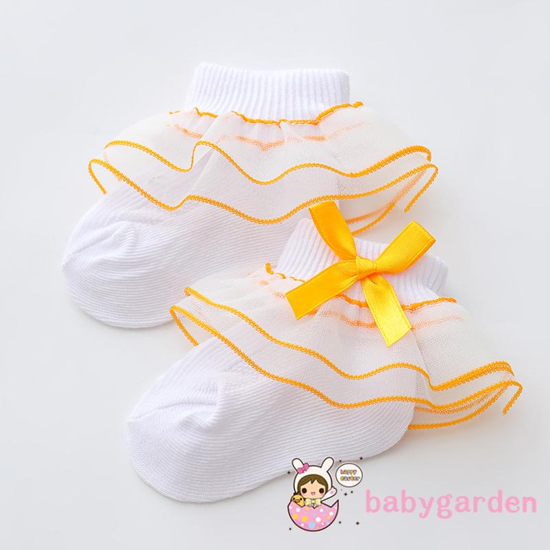 Vớ Cotton Phối Ren Lưới Đính Nơ Trang Trí Dành Cho Bé Gái 0-1 Tuổi
