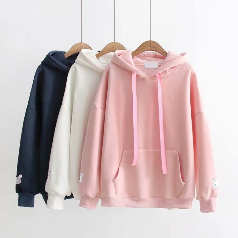 Áo hoodie tay dài có nón hình tai thỏ dễ thương dành cho nữ