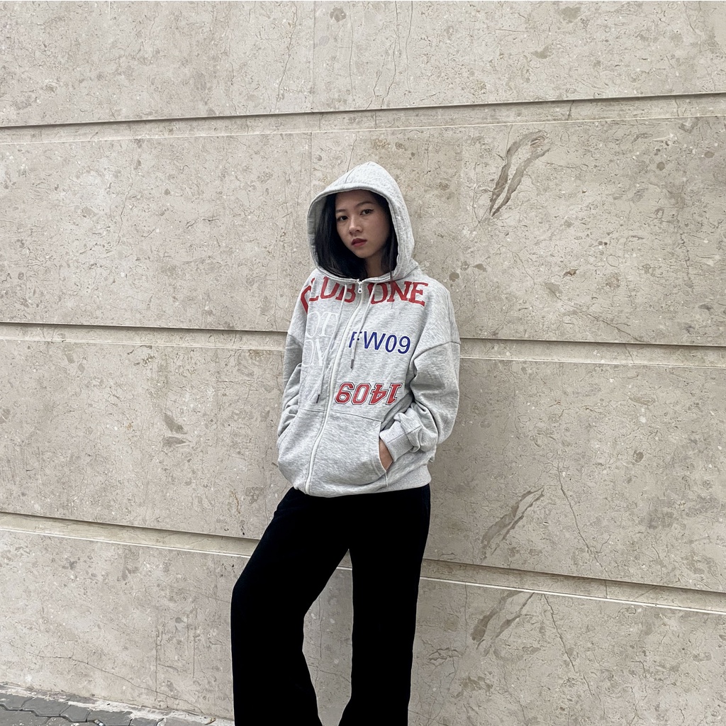 Áo Hoodie Zip Club One Màu Xám