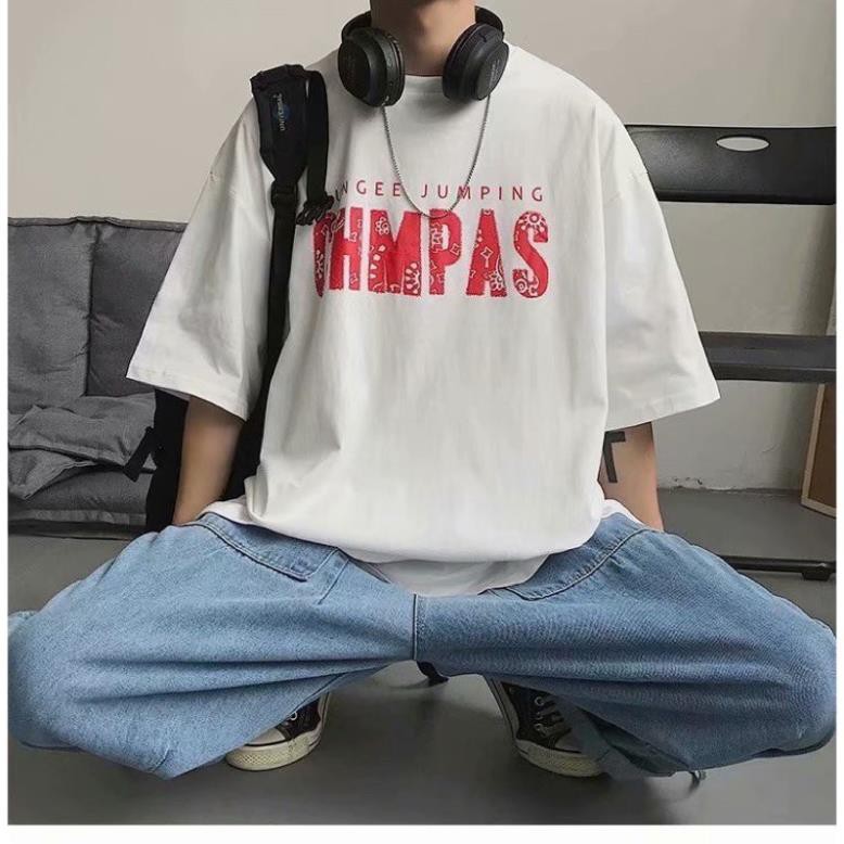 Áo phông, Áo thun unisex from rộng cổ tròn tay lỡ freesize 38-70kg Chmpas
