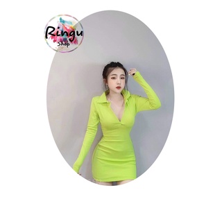 Đầm thun body cổ trụ tay dài chất cotton freesize dưới 52kg- Ringushop