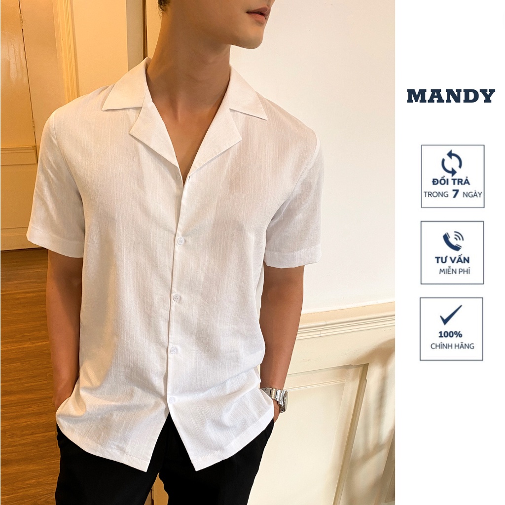 Áo sơ mi nam MANDY Fullbox, vải linen thoáng mát, form regular | Sơ mi cổ 2 ve LINEN Trắng