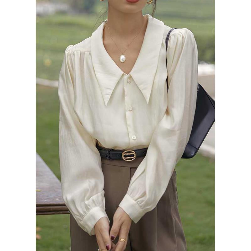 Áo sơ mi tay phồng phong cách retro Pháp thời trang mùa thu cho nữ