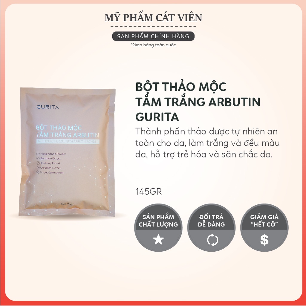 Bột thảo mộc tắm trắng Arbutin Gurita, làm trắng, trẻ hóa, săn chắc và làm đều màu da - Túi 145g
