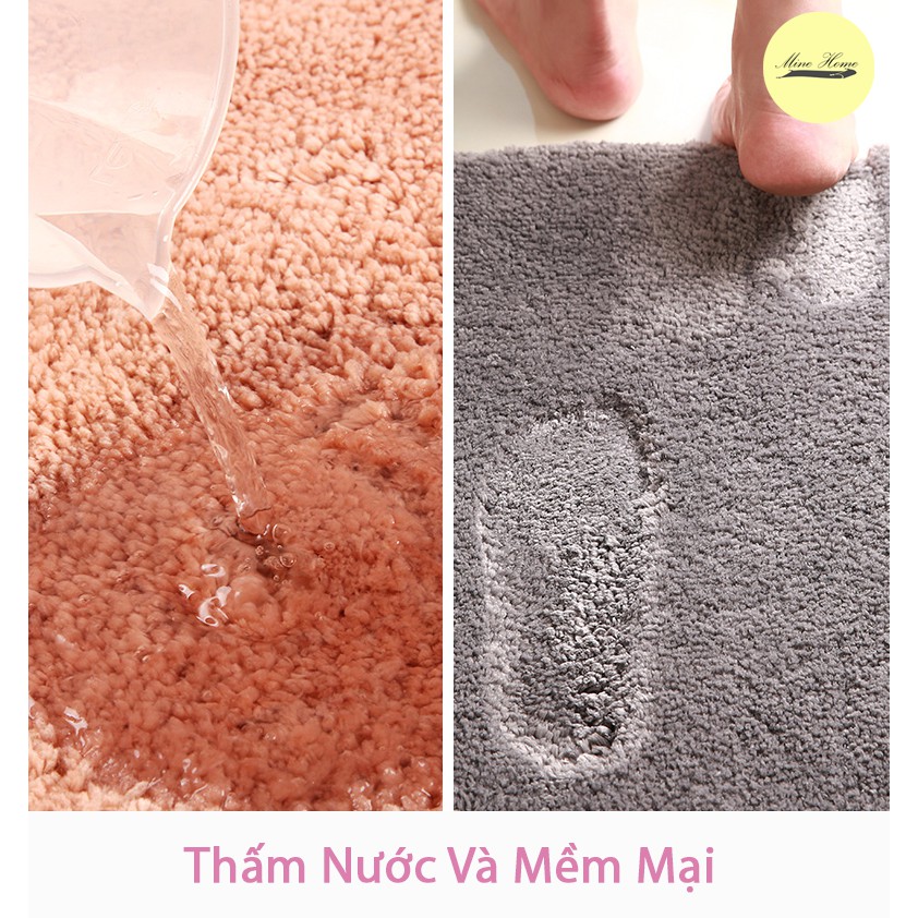 Thảm lau chân, thảm chùi chân trang trí cao cấp Minehome chống trượt, thấm nước 2 kích thước dài 50x80 và 45x70cm