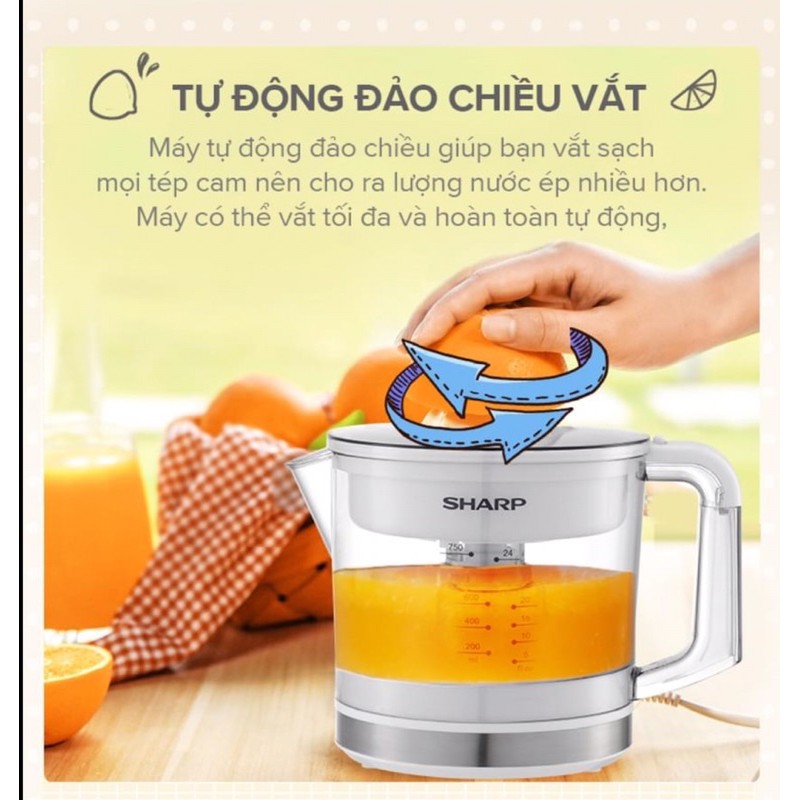 Máy vắt cam Sharp EJ407 - Chính Hãng Bảo Hành 12 tháng-2 Đầu Vắt, Lưới Lọc 2 Lớp