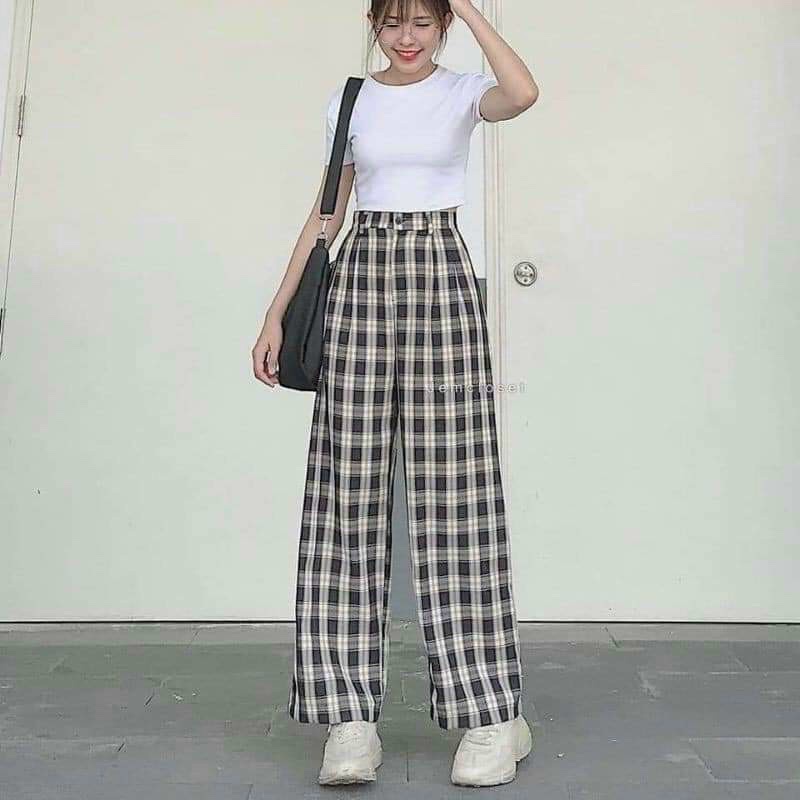 [3 SIZE 45-58KG TÙY CHIỀU CAO] QUẦN CARO ỐNG SUÔNG HÀN QUỐC HOT TREND NỮ THỜI TRANG ĐI CHƠI, ĐI LÀM