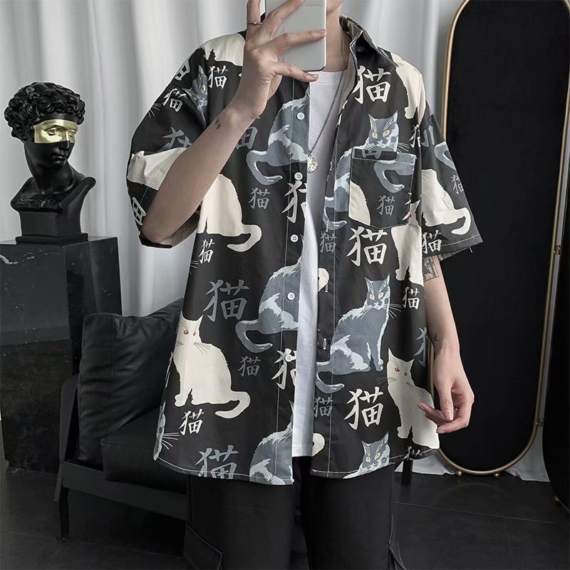 Áo sơ mi ngắn tay in họa tiết Hawaii nam