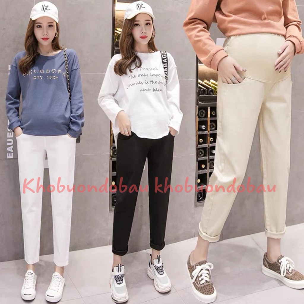 Quần bầu dáng baggy chất thô chéo co dãn dễ chịu - có chun chỉnh bụng mặc được 4 mùa QBTHO1002