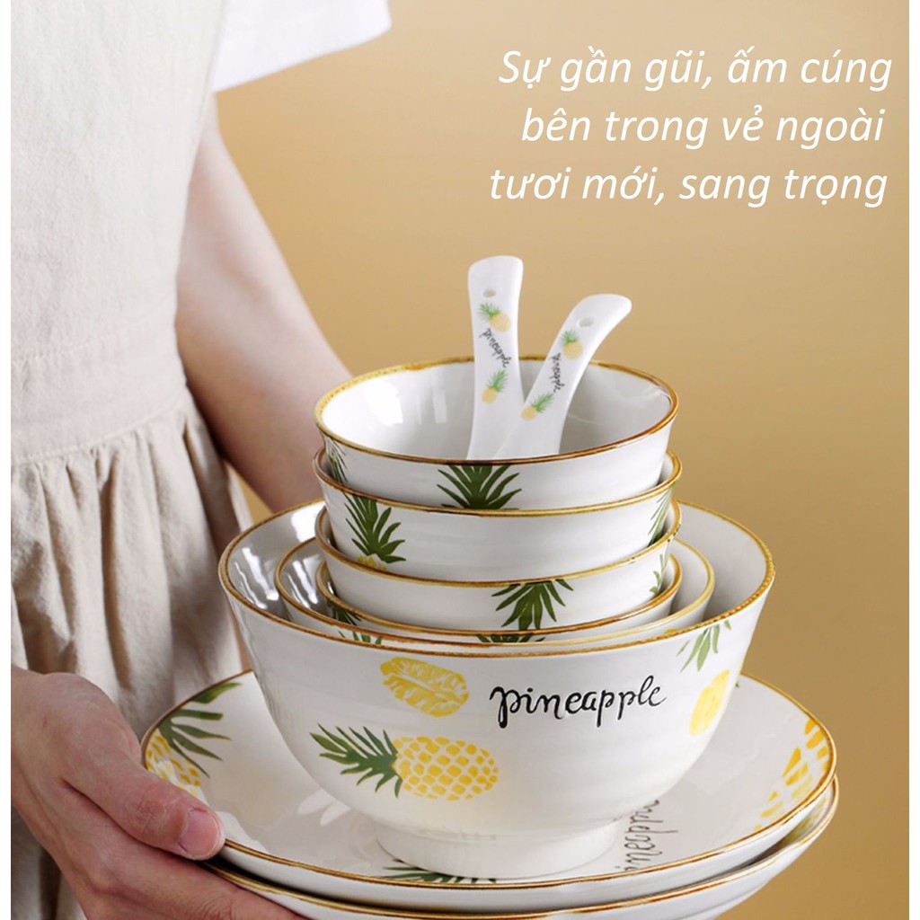 Chén Ăn Cơm Đẹp, Bát Cơm Ceramic Triều Châu Thượng Hạng Họa Tiết Pineapple Xinh Xắn, Hàng Dày Dặn, Chất Lượng Cho Bữa Ăn