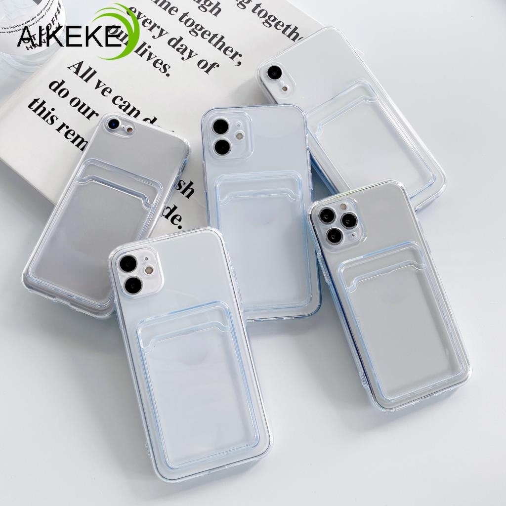 Ốp điện thoại silicon mềm trong suốt có ngăn đựng thẻ cho Samsung Galaxy S21 Fe S21 S20 Ultra+ S20 Fe S10 Lite S9 S8+