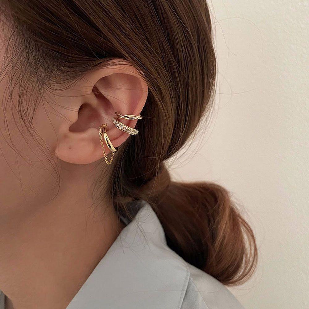 Khuyên Kẹp Tai Thiết Kế Tối Giản Sang Trọng|Đôi Bông Tai Dáng Dài Đính Đá Thời Trang Cho Nữ