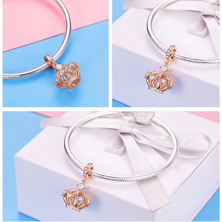 Hạt phụ kiện Bamoer SCC1121 thiết kế phong cách vương miện màu vàng hồng thời trang đẹp mắt