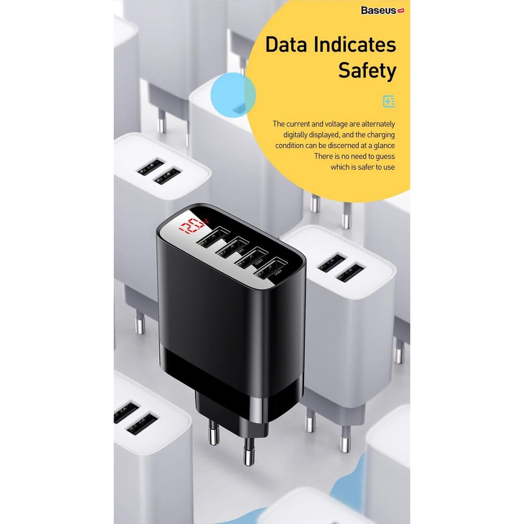 Củ sạc đa năng 4 cổng USB hỗ trợ công suất 30W Baseus Mirror Lake tổng ra 6A trên 4 cổng hỗ trợ sạc nhanh tố đa