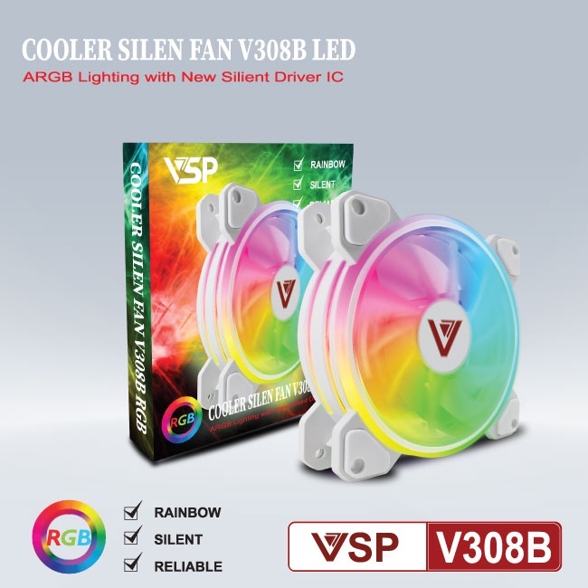 Fan case 12cm Led ARGB VSP V308B (Màu trắng, RGB tự chuyển)