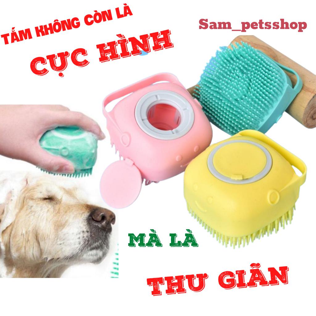 Bàn Chải Tắm Thú Cưng, Bông Tắm Silicon Tạo Bọt Chải Lông Matxa Mềm Mại Cho Chó Mèo, Có Chỗ Đựng Sữa Tắm Và Dây Treo