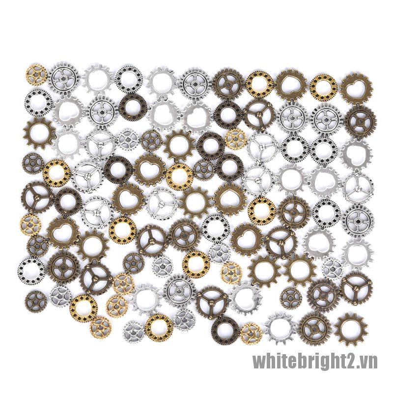 <white2> 100Pcs Antique Steampunk Mini Wheel Gear Charms Pendant DIY Jewelry Making Craft