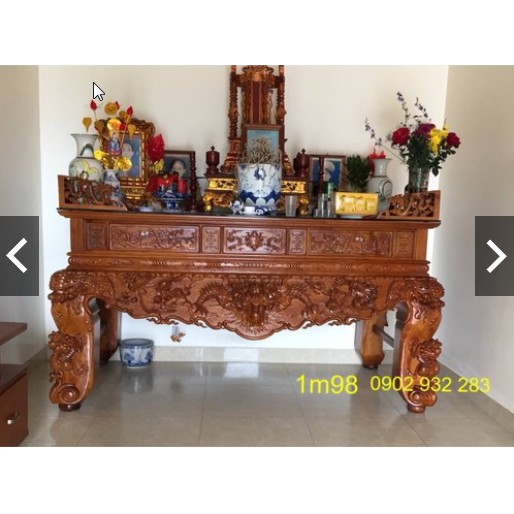 Sập thờ gỗ gõ đỏ 1m97 chân 20, bàn thờ cúng tổ tiên Ms6 giá xưởng, chất gỗ đẹp